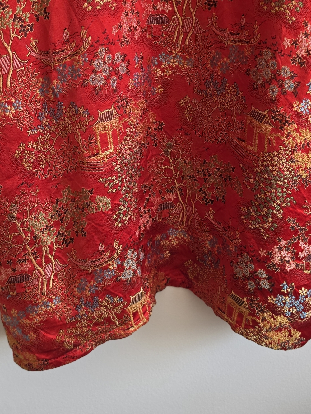 Vintage Solz Squirrel Chinese Red Brocade Kimono Robe Pocket Est Sz M - Picture 12 of 13